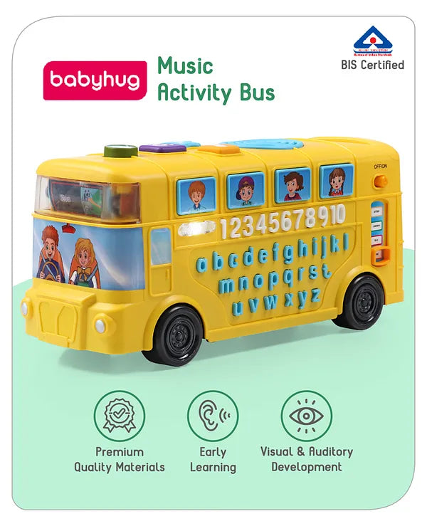 Babyhug Premium Musical Activity Yellow School Bus for Kids