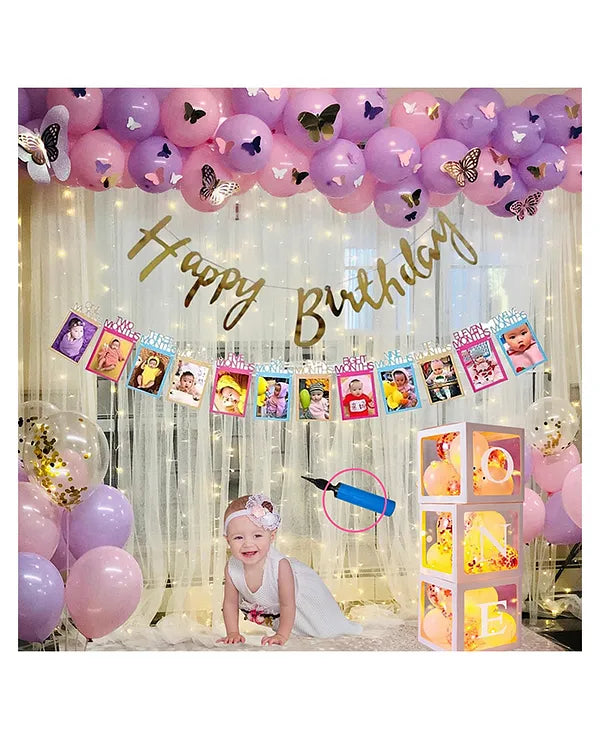 Puchku Premium Happy Birthday Combo KIT Pastel balloon Set for first 1st birthday Theme girls kids Pack of 77 Multicolor