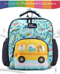 Intelliskills Yellow Animal Tour Bus Durable School Bag with Comfortable Cushion Padding | Yellow & Blue | 14 Inches | Trendy & Spacious Kids Backpack | Unisex Printed School Bag for Boys and Girls