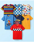 Babyhug Cotton Knit Half Sleeves T-Shirts with Sports Theme Print & Stripes Pack of 7 - Multicolor