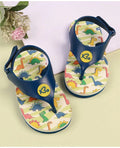 Babyoye Flip Flops with Velcro Closure & Dino Print - Cream & Blue