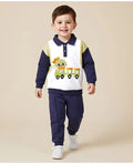 Mark & Mia Knit Full Sleeves Fleece Winter Wear Oversized T-Shirt & Lounge Pant Set With Vehicle Print & Applique - Navy Blue