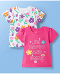 Doodle Poodle 100% Cotton Knit Half Sleeves T-Shirts with Floral Print Pack of 2 - Pink & White