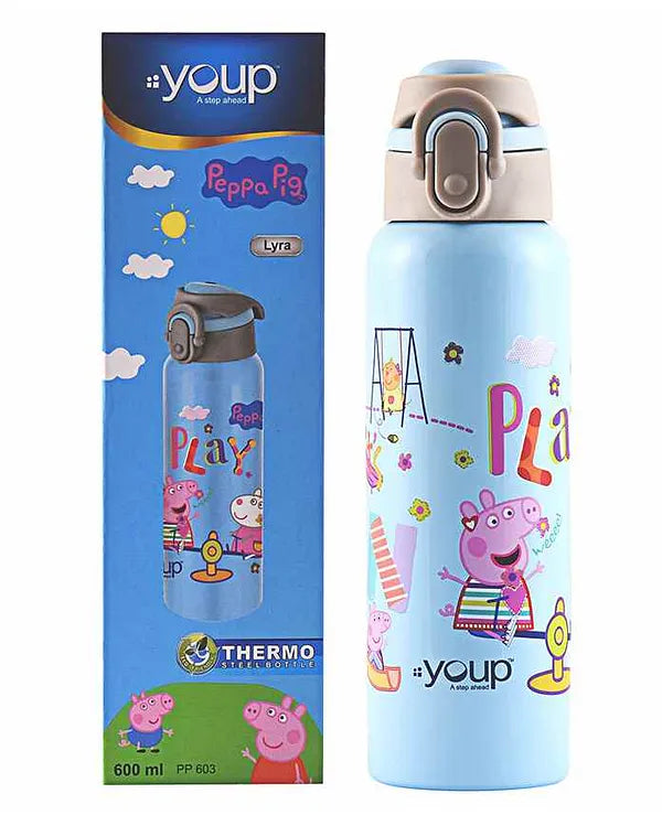 Youp Stainless Steel Sky Blue Color Peppa Pig Kids Insulated Double Wall Water Bottle Lyra - 600 ml